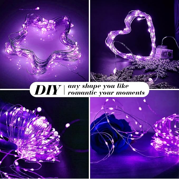ZGWJ 24 Pack Purple Fairy Lights, Mini String Lights | Battery Operated 7 FT 20 LED Waterproof 3 Modes for DIY, Parties, Wedding, Halloween, Christmas Decoration