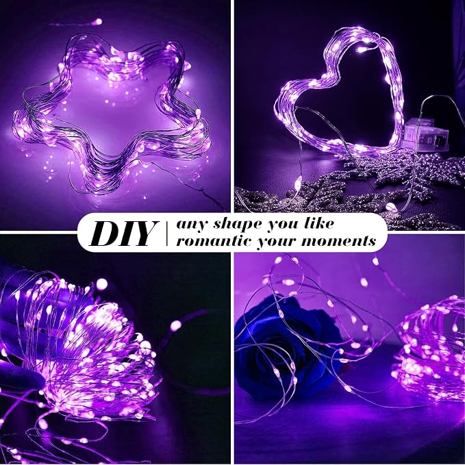 ZGWJ 100 Pack Purple Fairy Lights, Mini String Lights | Battery Operated 7 FT 20 LED Waterproof 3 Modes for DIY, Parties, Wedding, Halloween, Christmas Decoration