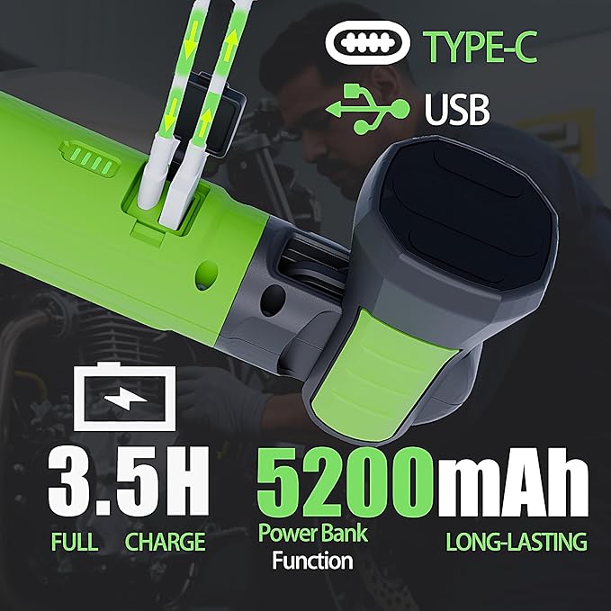 Magnetic Work Light - 3000LM Rechargeable LED Work Light Bar, 5200mAh Under Hood Mechanic Light for Garage, Workshop, Vehicle Inspection (1 Pack Green)
