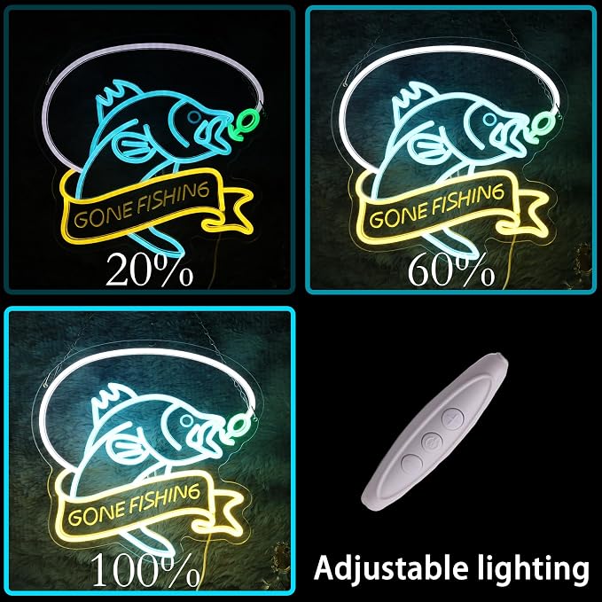 Go Fishing Neon Sign, USB Powered LED Light for Fishing Decor | Fishing Wall Decor for Living Room, Game Room, Man Cave, Bar, Party Decoration and Angler Gift
