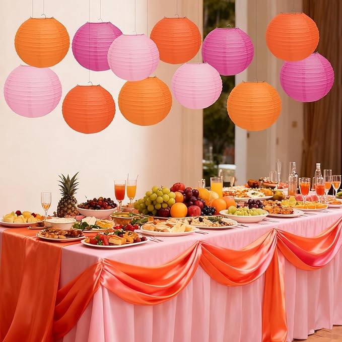 12 Pcs Pink and Orange Paper Lanterns, 10" Hanging Paper Lanterns, Pink and Orange Party Decorations for Home Birthday Wedding Sunset and Valentines Party Decorations