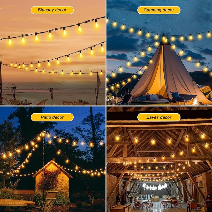 CABOCASA Outdoor String Lights 100FT for Outside Patio Lights with 50+2 Shatterproof S14 LED Dimmable Bulb, Outside Hanging Light Waterproof for Porch Garden Fences Backyard Balcony Pathways 2700K