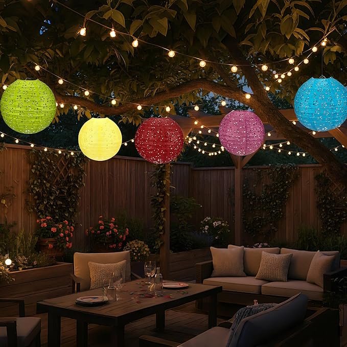 5Pack Chinese Lunar New Year Decorations 2026 Paper Lanterns with Lights Chinese Japanese Hanging Paper Lanterns with LED Sticks Tassels 8 Inch for Spring Festival Valentine's Day Party Decor