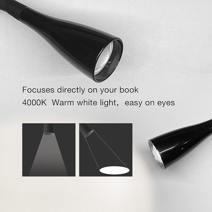 Wall Reading Light, Book Light for Reading in Bed, Touch Control USB Output Modern Reading Lamp,5 Dimmable LED Flexible Gooseneck 4000k Bed Lights, Easy to Install Black | Focused bedside light with touch dimming, flexible gooseneck, USB charging and a...