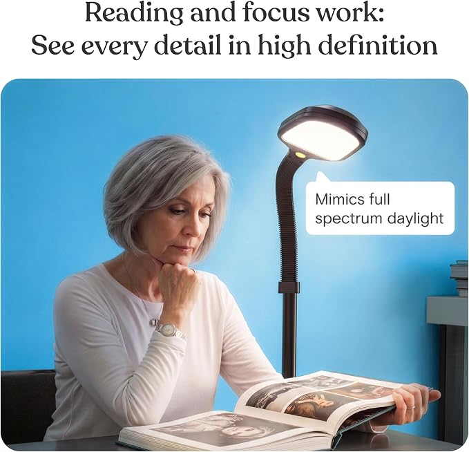 Brightech Litespan - Bright LED Floor Reading Lamp for Over Chair Crafts and Reading, Esthetician Light for Lash Extensions, Gooseneck Adjustable Standing Lamp for Living Room, Bedroom, Office - Black