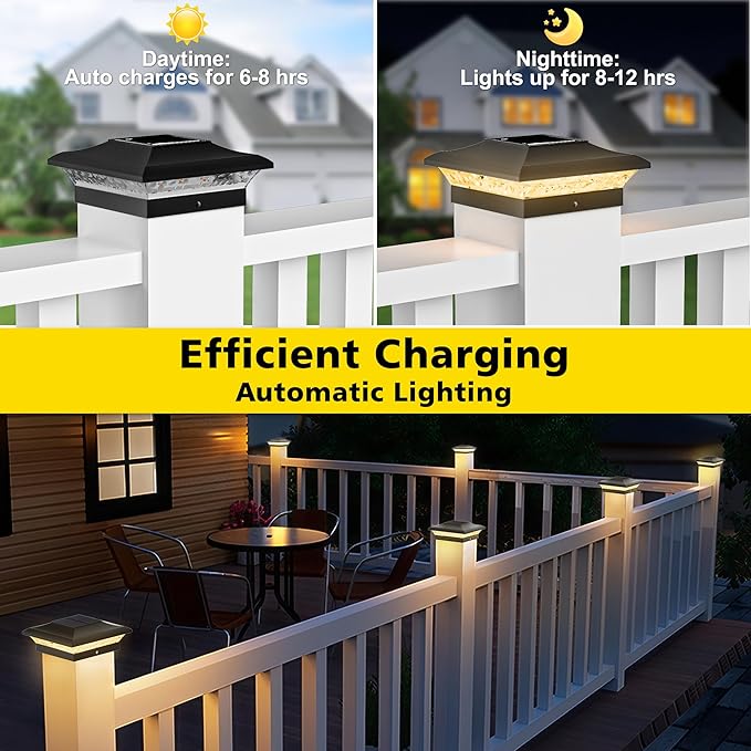 T-SUN 4x4 Solar Post Cap Lights Outdoor 12 Pack, Warm White LED Fence Post Solar Lights Fit for 4x4 Vinyl Posts, Waterproof Deck Light Solar Powered for Garden Patio Gate Porch