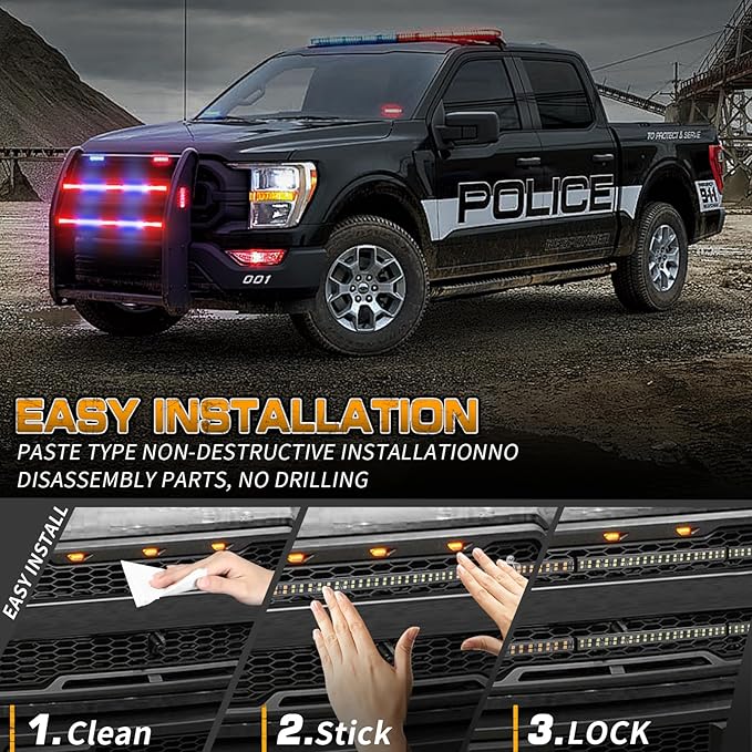 XRIDONSEN 2PCS 30 inch Truck Grill Police Lights Strip 360 LED Red Blue Lights Flashing Warning Hazard Caution Safety Grille Emergency Strobe Light for Law Enforcement Vehicles Trucks Pickup Car