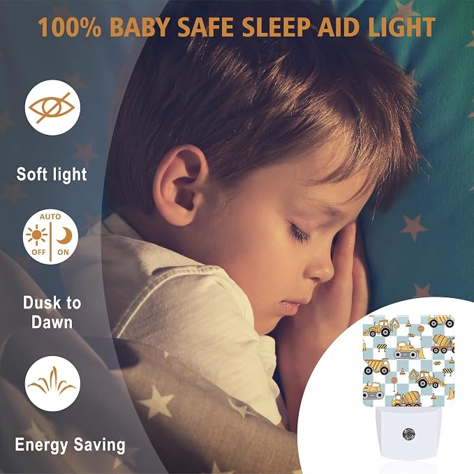 Night Lights Plug into Wall, Grid Excavator Night Light with Dusk to Dawn Smart Sensor for Bedroom Bathroom Hallway Kitchen, Led Nightlights for Boys Girls Women Men