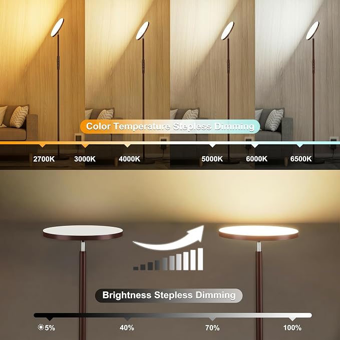69" LED Floor Lamp, 3600LM Torchiere Modern Standing Lamp for Living Room | 350W Equivalent, Stepless Dimming 2700K-6500K, Remote & Touch Control, Super Bright, Floor Lamp for Living Room Bedroom,Brown