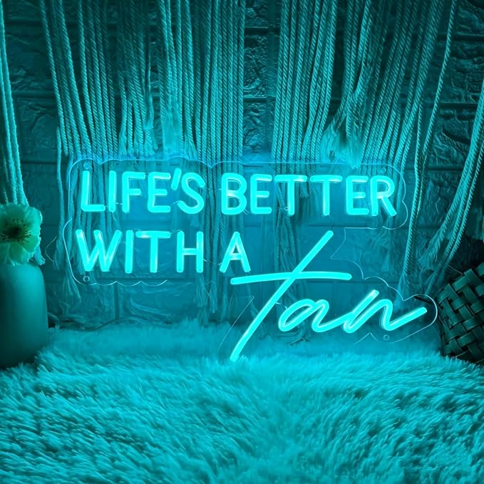 Life's Better With a Tan Neon Sign Ice Blue LED Neon Light for Wall Decor USB Powered Neon Signs for Tanning Salon Beauty Studio Bedroom Home Bar Party Aesthetic Decor Tanning Room Accessories