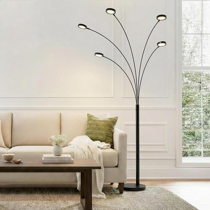 Brightech Orion Arc Floor Lamp for Living Room, Dimmable Tree Floor Lamp with 5 Adjustable Arms, Multi-Head Standing Lamp with Flexible Rotating LEDs for Bedroom - Bright Hanging Lighting - Black