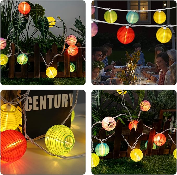 Vigdur Multicolor Lantern String Lights - Nylon Hanging Lantern Lights Plug in Waterproof Connectable Indoor Outdoor Light for Bedroom Party Birthday Home Decor