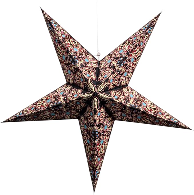 Lantern Lampshade Paper Star Light Shades Large 60cm Hanging Decorations for Christmas Wedding Home Decoration Birthday Party Foldable 5 Pointed Star (Black, Rust, Blue)