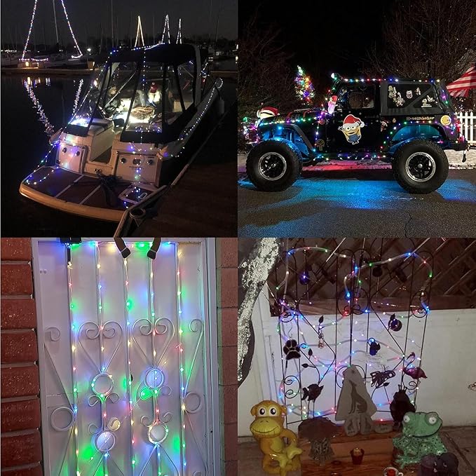 QITONG Solar Rope Lights Outdoor, 66ft 200 LED Multicolor Solar Tube Lights, Trampoline Fairy Lights in Clear Thin Tube with 8 Modes