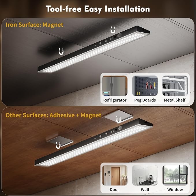 12" Under Cabinet Lights Wireless Rechargeable, Motion Sensor, 3Pack, Black | Touch & Remote Control丨160 bright LEDs丨4000mAh Battery丨Dimmable 3 color temps丨Magnetic install for kitchen counter, closet