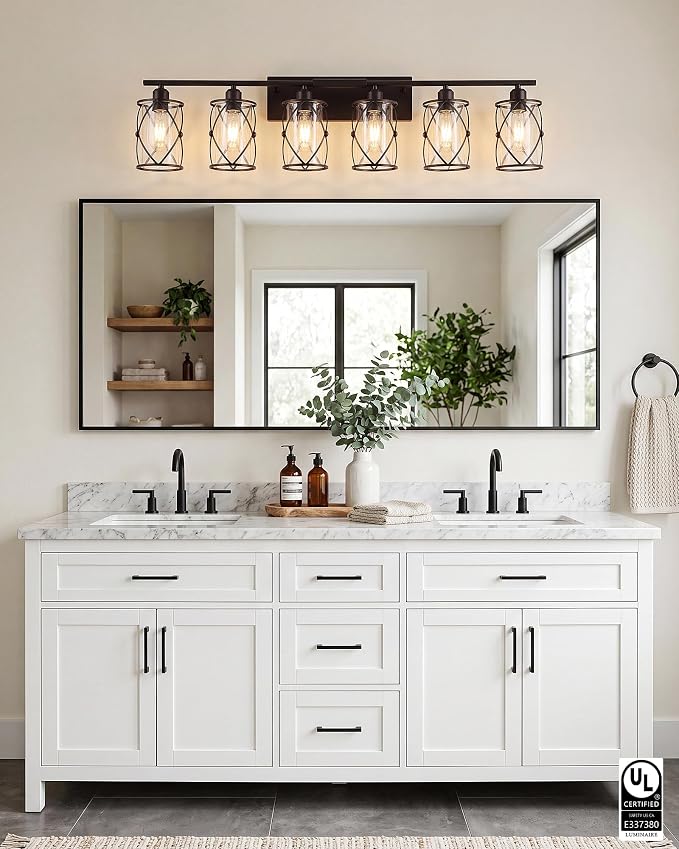 6-Light Oil Rubbed Bronze Bathroom Light Fixtures Over Mirror, 42" UL-Listed Modern Farmhouse Wall Sconce Lights with Clear Glass and Metal Cage for Bath, Hardwire E26, CH9176ORB-6W
