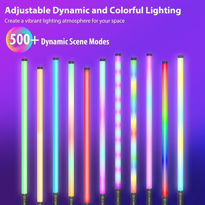 2 Pack 4ft Portable Battery Powered Tube Light 5000 mAh Handheld LED Tube Lights 120cm with Tripods, 500 Vivid Effects, for DJ Lighting, Dance, Photography, Light Painting, YouTube, Night Bar, Party