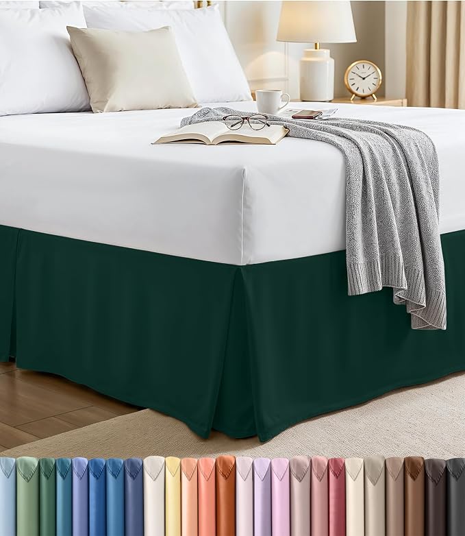 Queen Bed Skirt, Hides Under-Bed Storage 16 Inch Drop, Pleated, Emerald | Easy Fit Design, Shrinkage & Fade Resistant, Hotel Style, Microfiber Durable Fabric, Machine Washable