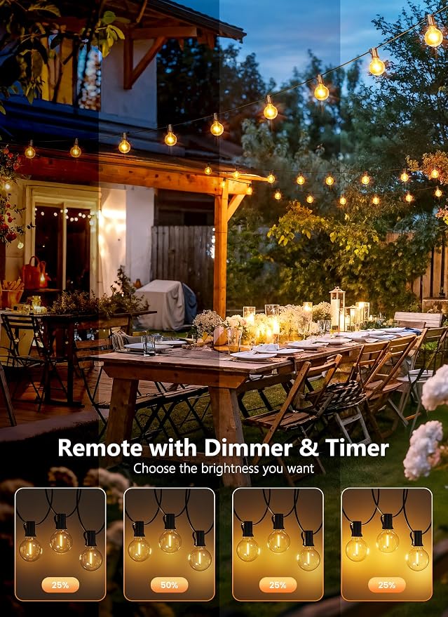 Brightown Outdoor String Lights, 55FT 17 G40 Bulbs Shatterproof Patio Lights, Waterproof Dimmable Hanging Connectable Globe LED Outdoor Lights for Backyard, Bistro, Porch, Deck, Balcony