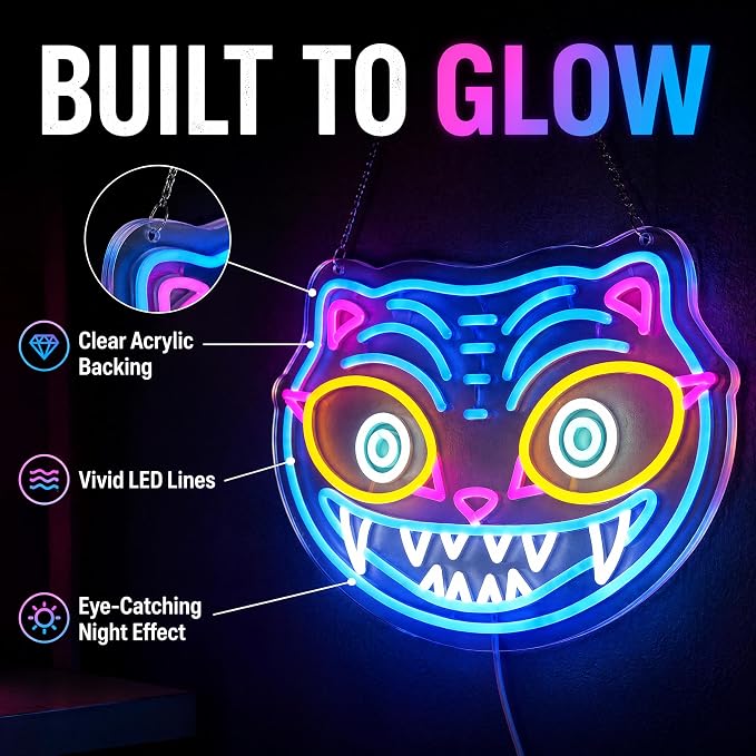 Tiger Neon Sign, | Fierce Animal Wall Light, Fantasy Game Room Light, 7.9"x15.7"IN