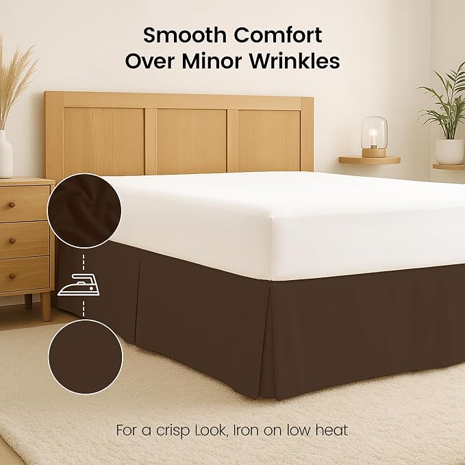 King Bed Skirt, Hides Under-Bed Storage 16 Inch Drop, Pleated, Brown | Easy Fit Design, Shrinkage & Fade Resistant, Hotel Style, Microfiber Durable Fabric, Machine Washable