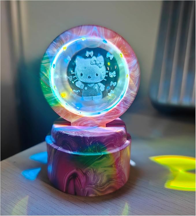 Cute Cartoon lamp,2.36 inch Rotatable 3D Crystal Ball Anime Night Light with 7 Colors Change,Color Box,Children's Room Decoration Holiday Gifts，Birthday Christmas Gifts (Pink)