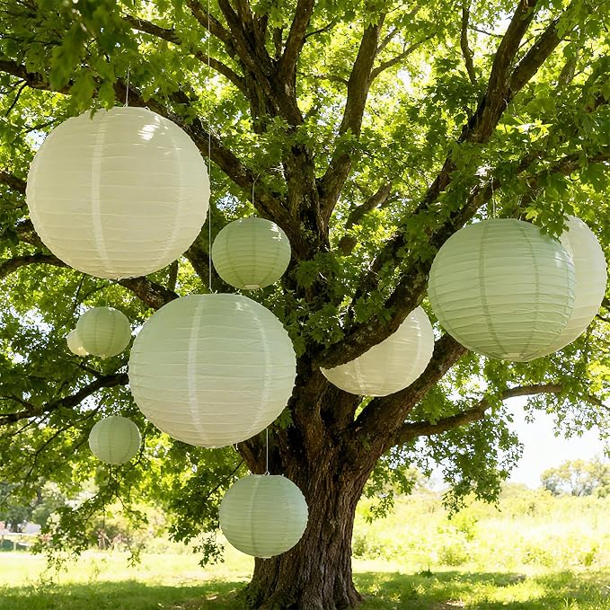 20Pcs Paper Lanterns, Sage Green and Ivory Hanging Lantern for Rustic Party | 6"8"10" Round Paper Lanterns Decorations for Bridal Shower Wedding Engagement Birthday Baby Shower Home Classroom Decor