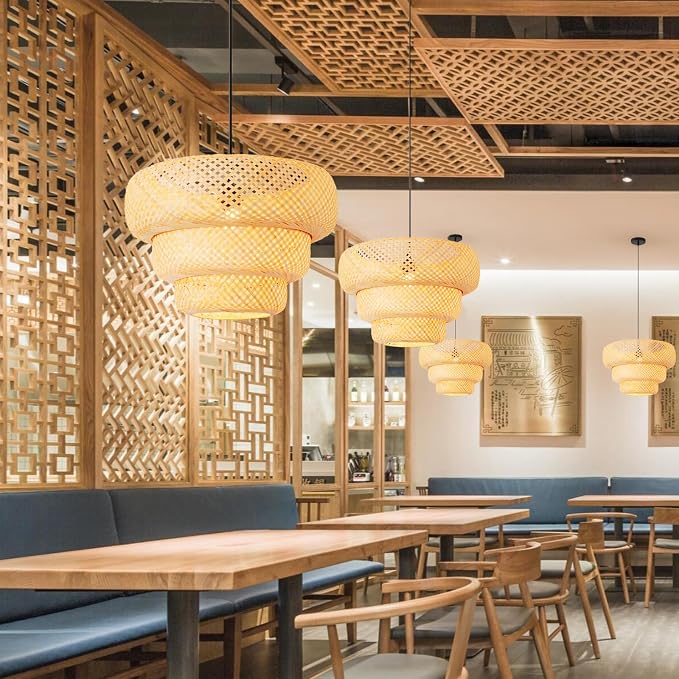 18.5" Bamboo Pendant Light,Rattan Chadelier | Hand-Woven Bamboo Rattan Chandelier Shade for Dining Living Bedroom Kitchen Farmhouse 1-Pack