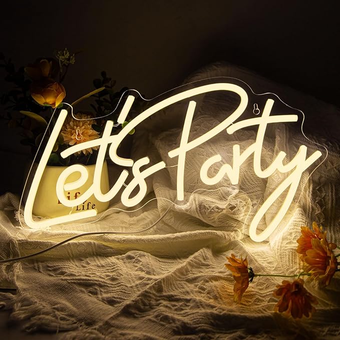 Let's Party Neon Signs, Dimmable LED Let's Party Neon Light Sign for Wall Decor, Decorative Let's Party Neon Lights for Bachelorette Party, Engagement Party, Birthday Party, Wedding Party Warm White