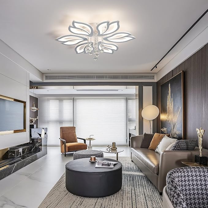 Garwarm 26" Modern LED Ceiling Light Fixture, Dimmable Crystal Flush Mount | Flower Ceiling Light with Remote Control, Adjustable Color Temperature 3000K-6500K, Crystal LED Lamp for Bedroom Living Room