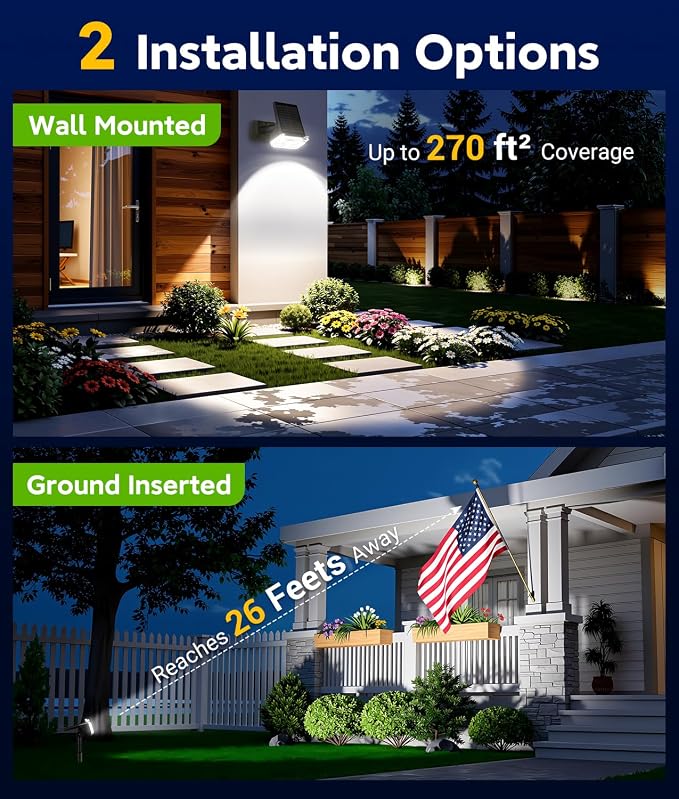 LETMY Solar Lights Outdoor Waterproof IP65, Solar Spot Lights Outdoor With 14 Big LEDs, 2-in-1 Wall Lights & 2 Modes Solar Powered Landscape Spotlights for Garage Pathway Yard Decor Garden Gift 2 Pack