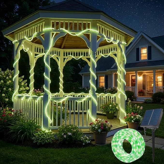 Halloween Candy Cane Lights, Tree Light, 33ft 100 LEDs Solar Rope Lights Outdoor, 8 Lighting Modes Solar Powered String Lights for Christmas Decor, Camping Canopy, Tent Decor, Green White