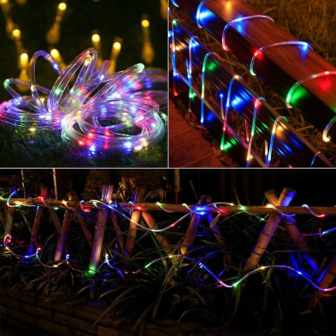 Solar Rope Lights Outdoor Waterproof, 33FT 100LED Outdoor String Lights Clear PVC Tube Fairy Lights, 8 Modes Trampoline Light for Pool Tree Garden Yard Home Camping Wedding Halloween Holiday Decor