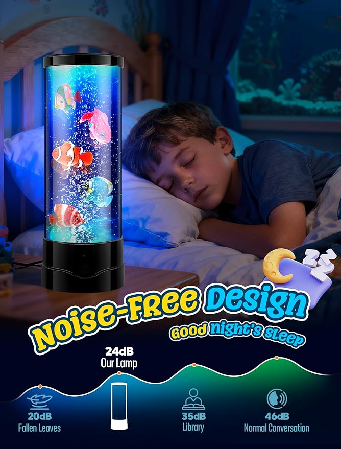 ONXE LED Aquarium Bubble Fish Tank Table Lamp, Birthday Christmas Gifts for Adults Kids Teens, Relaxing 16 Color Remote Fake Fish Sensory Night Light for Kids' Room Bedroom Home Decor, Stress Relief