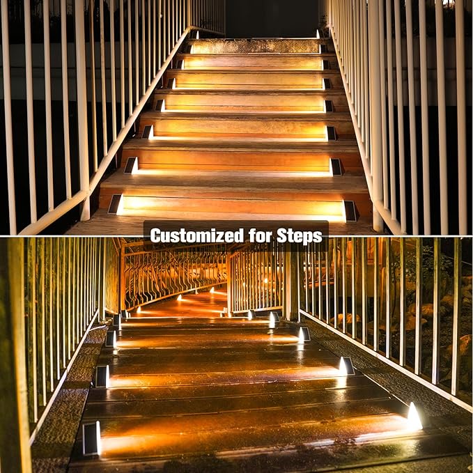 VOLISUN Solar Step Lights for Outside 6 Pack, Solar Stair Lights Outdoor | Waterproof IP67,28 LED,1200 mAH Outdoor Step Light,Outdoor Decor for Garden Stair, Deck, Front Step, Front Porch,and Patio