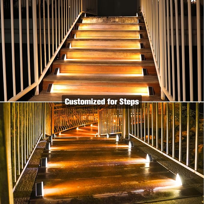 VOLISUN Solar Step Lights for Outside 12 Pack, Solar Stair Lights Outdoor | Waterproof IP67,28 LED,1200 mAH Outdoor Step Light,Outdoor Decor for Garden Stair, Deck, Front Step, Front Porch,and Patio