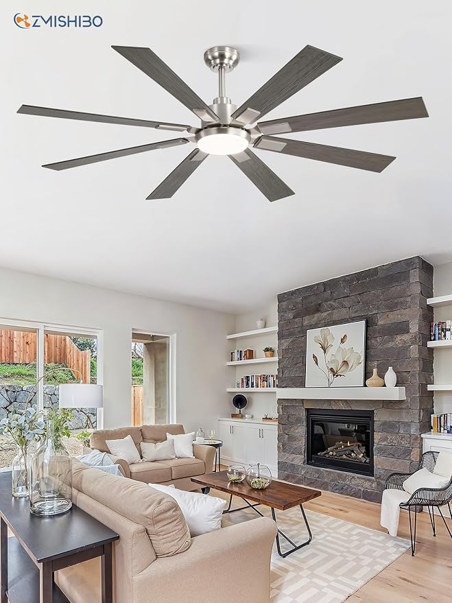 ZMISHIBO 62” Modern Ceiling Fan with Light, Remote Control, Brushed Nickel | High CFM Powerful Airflow, Quiet DC Motor, 24W 3 CCT LED, Indoor/Covered Outdoor, Dual-Finish, Damp Rated