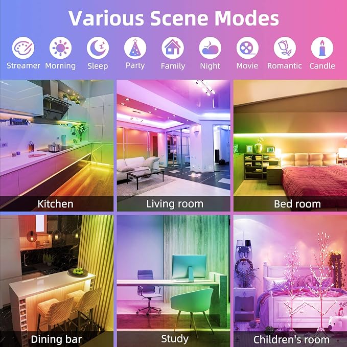 Under Bed Lights Motion Sensor RGB LED Strip Night Lighting, 2-Pack 9.8Ft | Motion Activated, RGB Color Changing LED Strips, Remote, App Control, Music Sync, USB Powered for Indoor Cabinet Stair Closet