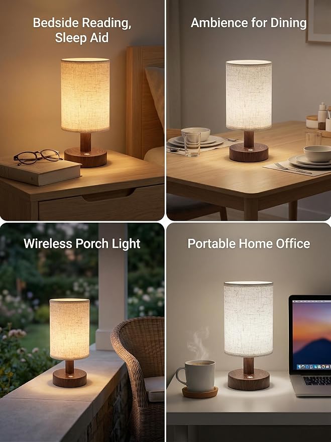 Rechargeable Cordless Table Lamp – 4000mAh Battery Bedside Lamp, Mini Touch Control Dimmable LED Light with 3 Color Modes, Portable Night Light for Bedroom, Dorm, Living Room, Desk, Sofa Side