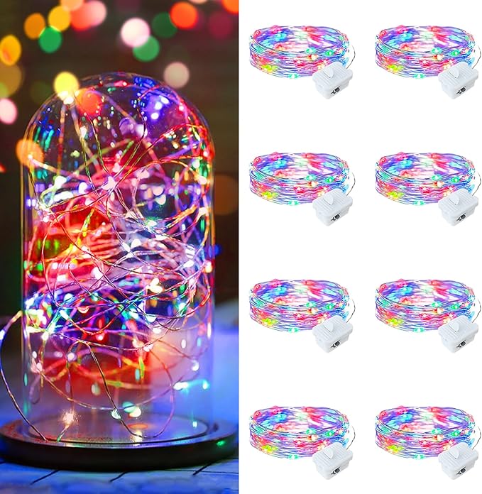 8 Pack Multicolor Fairy Lights Battery Operated, 7ft 20 LED Mini String Twinkle Lights for Easter Valentine's Day Christmas Mason Jars Centerpiece Table Decorations (8, Multicolor)