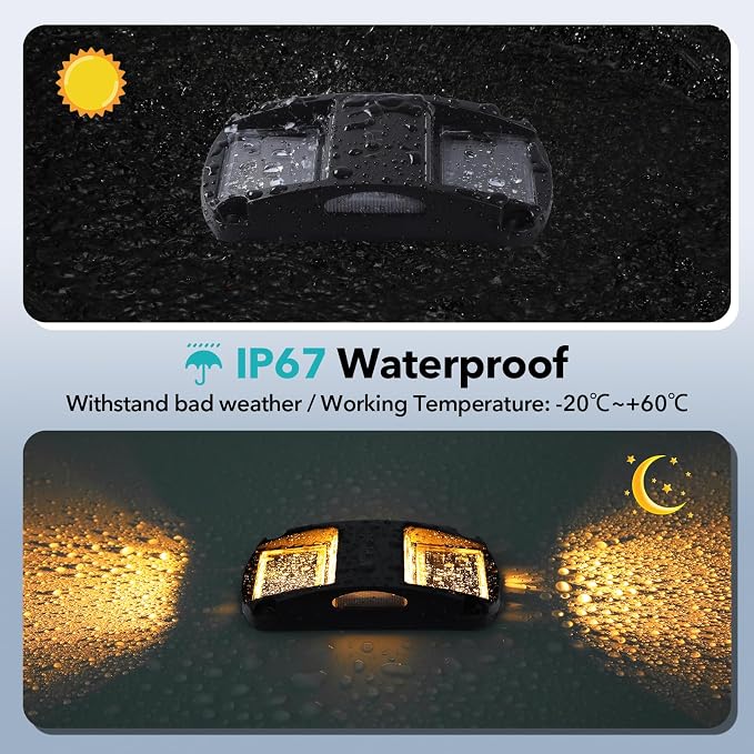 AGPTEK Solar Driveway Light 1 Pack, Outdoor Deck Dock Marine Waterproof | LED Solar Powered Driveway Marker Lights for Warning Step, Sidewalk, Pathway, Garden, Yard (Warm White, Black)