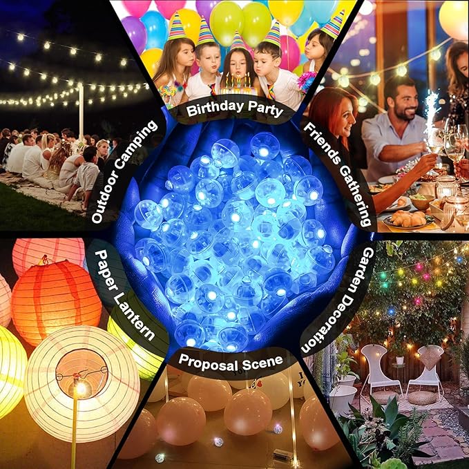 Aogist 50 Pcs Blue Balloon Light with Loop for Hanging, Mini Ball Lamp Round Tiny Led Light for Glass Paper Lanterns Balloons Birthday Party Event Wedding Halloween Christmas Decoration