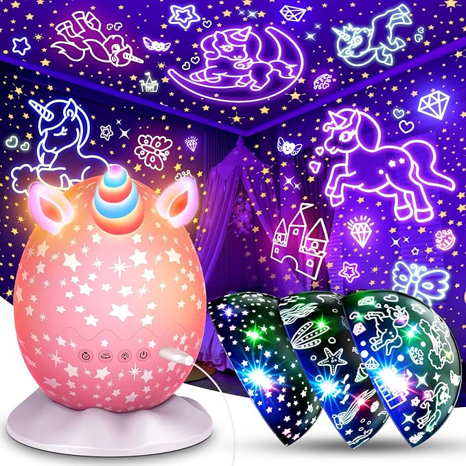 Unicorn Night Light Kids Toys, Birthday Gifts for 3 4 5 6 7 8 9 10 Years Old Girls, 3 in 1 Unicorns & Starry Sky & Sea World Night Projector for Kid Ages 3-12, Night Lamp for Bedroom Decor