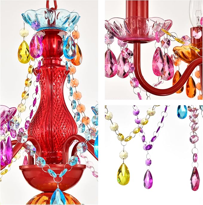 Colorful Chandelier for Bedroom Small 5-Light Acrylic Crystal Ceiling Light Fixture for Girls Bedroom, Pink Nursery Chandelier Lighting for Closet, Bathroom, Playroom, Entryway