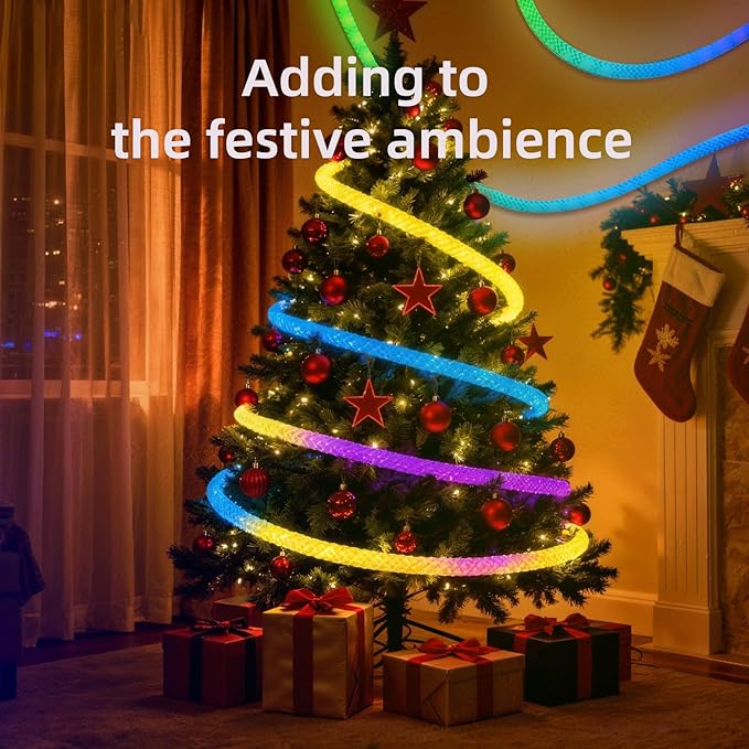 6.56ft LED Neon Rope Lights, Waterproof Music Sync Strip Lights with Remote & APP Control, USB-Powered Flexible Lighting for Christmas Halloween Decor, Gaming Room Bedroom Indoor Outdoor Decoration
