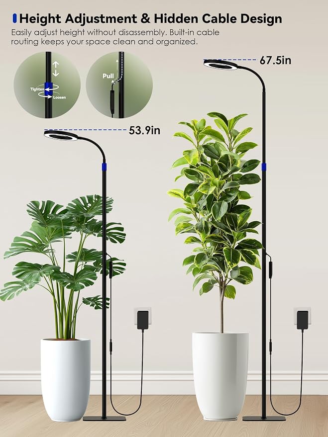Smart Grow Light for Indoor Plants, Full Spectrum LED Plant Light | 54"-67" Adjustable Height, APP Control, Timer, Plant Assistant, Dimmable Floor Plant Growing Lamp,Ideal for Large Tall Plants