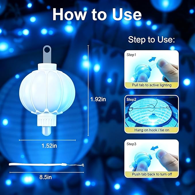 ZGWJ 10pcs Paper Lantern Lights Battery Operated Hanging LED Lights Blue | Small LED Lights for Lantern, Balloon,Wedding,Party, Decorative Lighting for Halloween Christmas Decorations