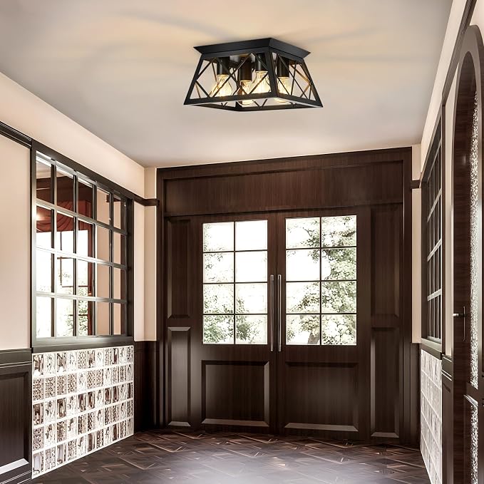 Ceiling Light,4-Light Flush Mount Ceiling Light,Farmhouse Square Light Fixtures Ceiling Mount,Modern Black Ceiling Light Fixture,Kitchen Lighting Fixtures Ceiling,Light Fixture For Bedroom,Hallway | Modern Black Ceiling Light Fixture,Light Fixtures Cei...