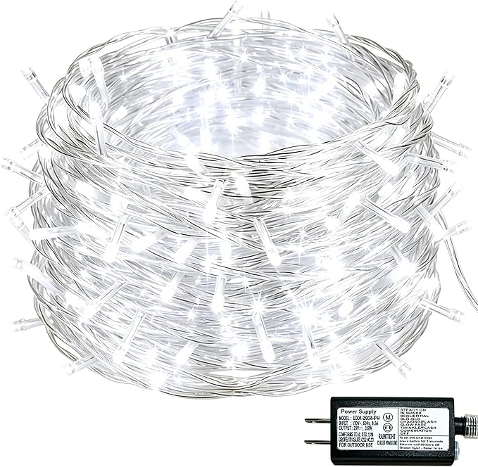 White Christmas Lights - 100 LED 33ft String Lights for Bedroom Indoor, 8 Modes Fairy Twinkle Lights Plug in, Waterproof Outdoor Hanging Lights for Room, Xmas Tree, Garden & Party Decor