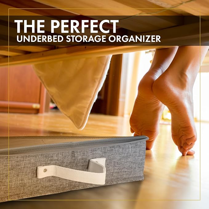 Under Bed Storage, Low Profile 2pc with Lid, Light Gray | Slim fit for low-clearance beds & couches, Fits seasonal clothes, blankets & shoes, Bins with lids, Space-saving storage